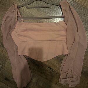 Women's Mauve Puff-Sleeve Crop Top